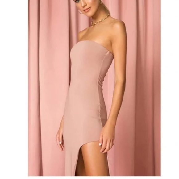 Superdown Toni Strapless Slit Maxi Gown Mocha - Picture 4 of 6